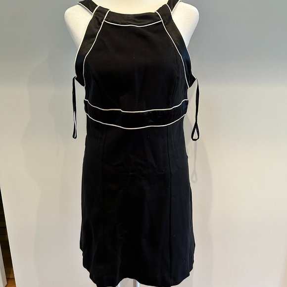 Black Mini Dress w/ Open Back and White Piping Details - Picture 1 of 5